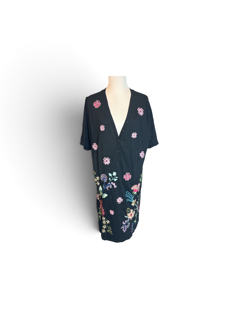 Johnny Was Osaka Relaxed Knit Dress Cotton Special Embroidery Floral Black - Picture 2 of 6